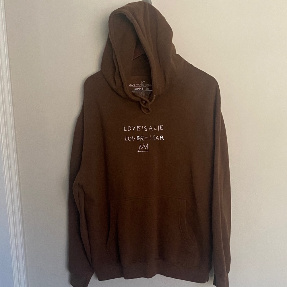 Jean Michel Basquiat Brown Hoodie by Ripple. Embroidered “LOVE IS A LIE” XL - Picture 3 of 11